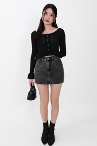 Phelia Pointelle Knit Cardigan Top in Black Phelia Pointelle Knit Cardigan Top in Black