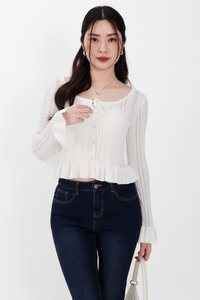 BACKORDER | Phelia Pointelle Knit Cardigan Top in White