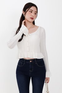 BACKORDER | Phelia Pointelle Knit Cardigan Top in White
