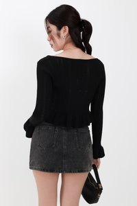 Phelia Pointelle Knit Cardigan Top in Black Phelia Pointelle Knit Cardigan Top in Black