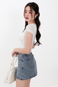 Rwella Ruched Round Neck Tee in White