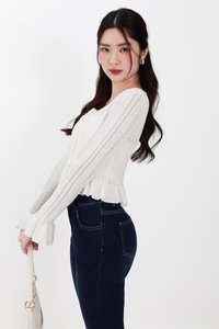 BACKORDER | Phelia Pointelle Knit Cardigan Top in White