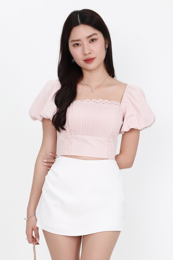 Pamela Pleated Puffy Sleeved Top in Light Pink Pamela Pleated Puffy Sleeved Top in Light Pink