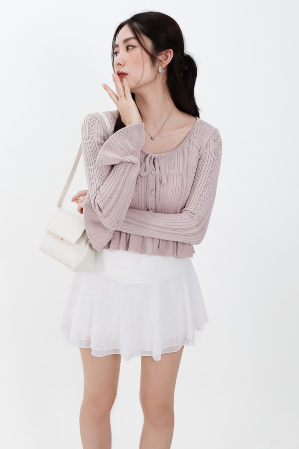 Phelia Pointelle Knit Cardigan Top in Soft Pink Phelia Pointelle Knit Cardigan Top in Soft Pink