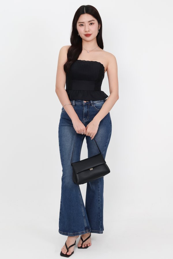 Pam Pleated Peplum Two Way Top in Black Pam Pleated Peplum Two Way Top in Black