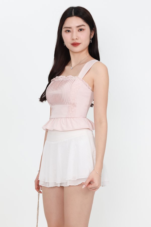Pam Pleated Peplum Two Way Top in Light Pink Pam Pleated Peplum Two Way Top in Light Pink