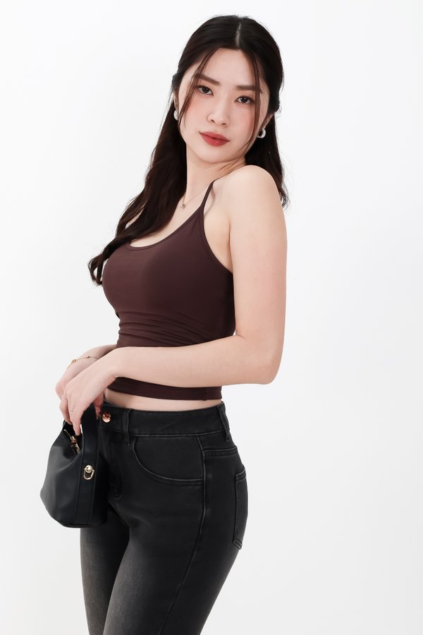 Rena Ruched Halter Top in Dark Brown Rena Ruched Halter Top in Dark Brown