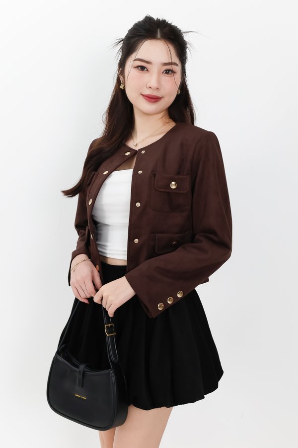 Saerin Suede Jacket in Dark Brown