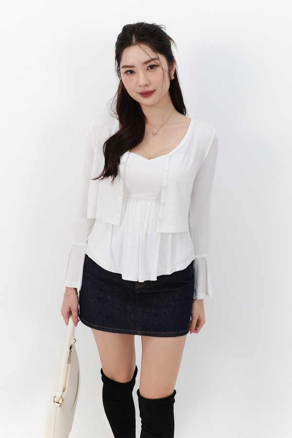 SALE EXCLUSIVE | Bria Bell Sleeve Cardigan Top Set in White SALE EXCLUSIVE | Bria Bell Sleeve Cardigan Top Set in White