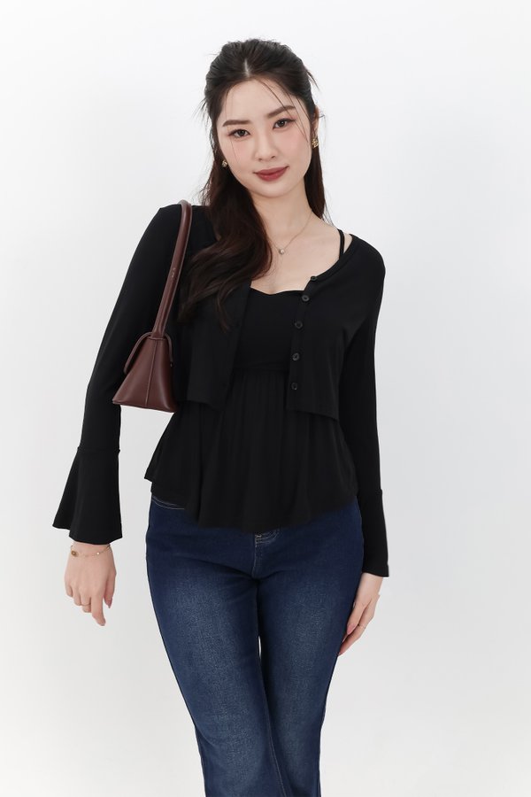 SALE EXCLUSIVE | Bria Bell Sleeve Cardigan Top Set in Black SALE EXCLUSIVE | Bria Bell Sleeve Cardigan Top Set in Black