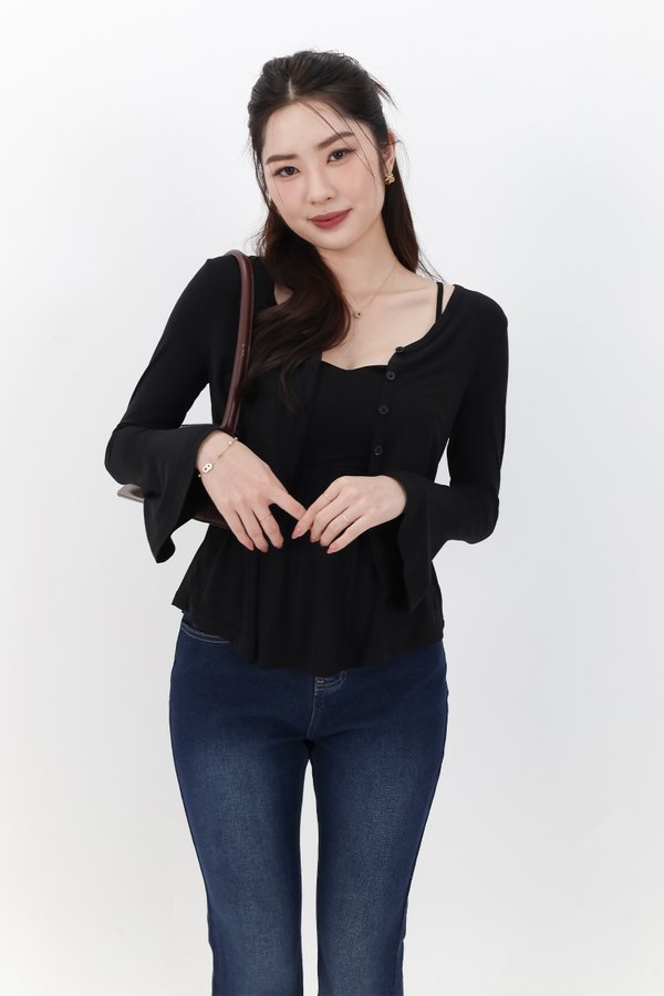 SALE EXCLUSIVE | Bria Bell Sleeve Cardigan Top Set in Black SALE EXCLUSIVE | Bria Bell Sleeve Cardigan Top Set in Black