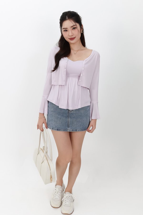 SALE EXCLUSIVE | Bria Bell Sleeve Cardigan Top Set in Pale Lilac SALE EXCLUSIVE | Bria Bell Sleeve Cardigan Top Set in Pale Lilac