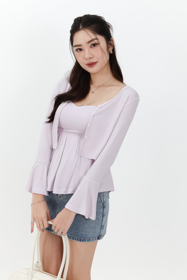 SALE EXCLUSIVE | Bria Bell Sleeve Cardigan Top Set in Pale Lilac SALE EXCLUSIVE | Bria Bell Sleeve Cardigan Top Set in Pale Lilac