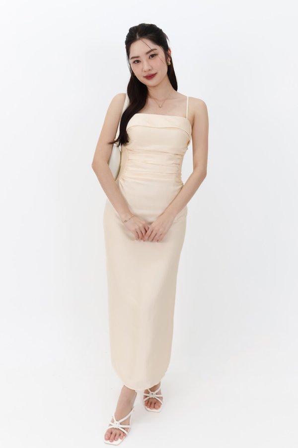 SALE EXCLUSIVE | Marielle Multi Way Satin Midaxi Dress in Pastel Yellow