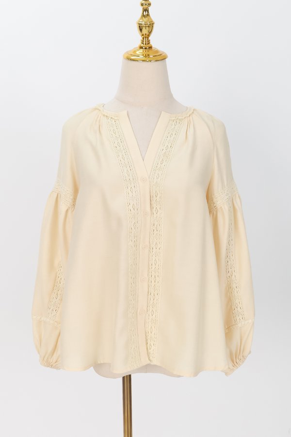 SALE EXCLUSIVE | Cindy Crochet Sleeved Top in Pale Yellow SALE EXCLUSIVE | Cindy Crochet Sleeved Top in Pale Yellow