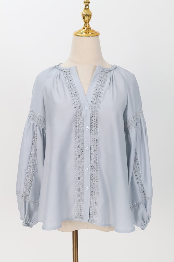 SALE EXCLUSIVE | Cindy Crochet Sleeved Top in Light Blue SALE EXCLUSIVE | Cindy Crochet Sleeved Top in Light Blue