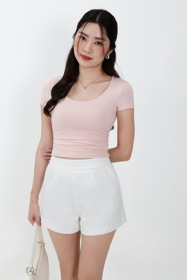 Rwella Ruched Round Neck Tee in Light Pink Rwella Ruched Round Neck Tee in Light Pink