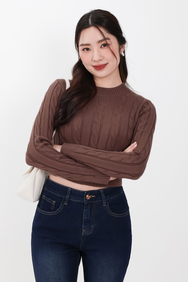 Christa Cable Knit Sweater in Brown Christa Cable Knit Sweater in Brown