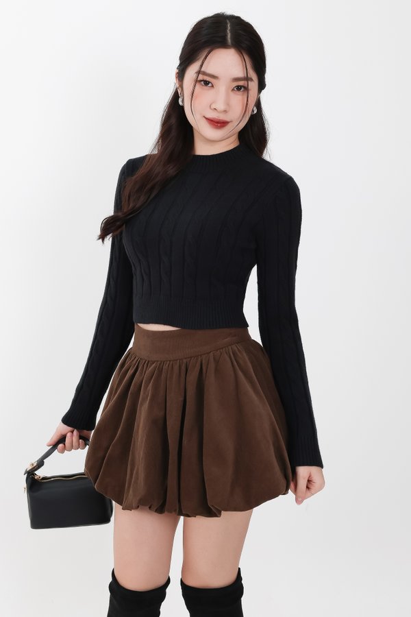 Clarie Corduroy Bubble Skorts in Cool Dark Brown Clarie Corduroy Bubble Skorts in Cool Dark Brown
