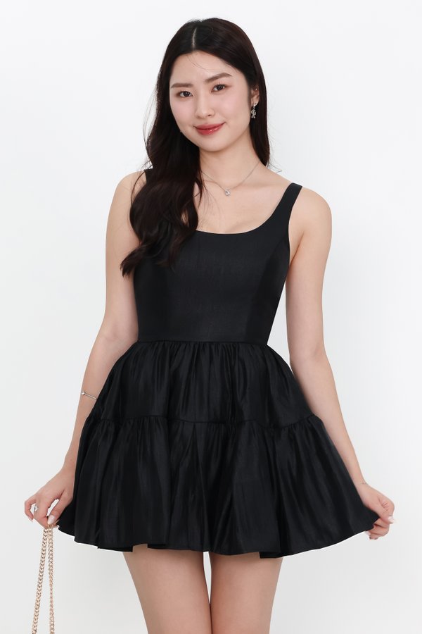 Tiffy Tiered Romper Dress in Black Tiffy Tiered Romper Dress in Black