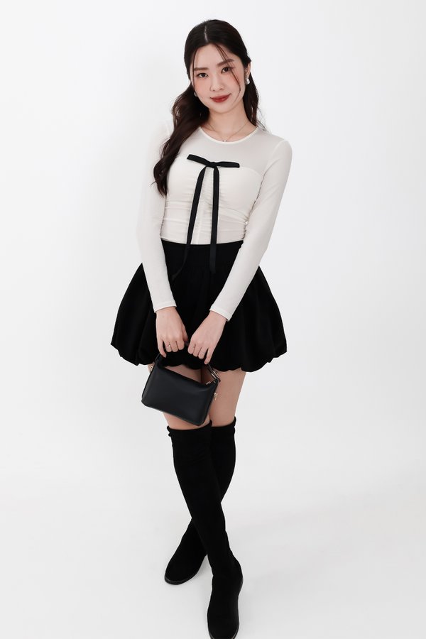 Hazelle Half Sheer Long Sleeve Tee in Cream White Hazelle Half Sheer Long Sleeve Tee in Cream White