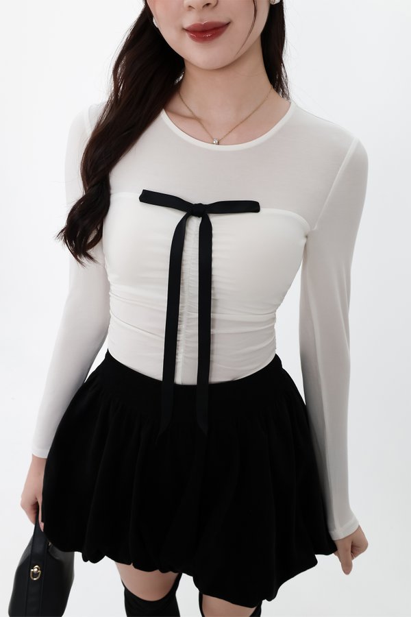Hazelle Half Sheer Long Sleeve Tee in Cream White Hazelle Half Sheer Long Sleeve Tee in Cream White