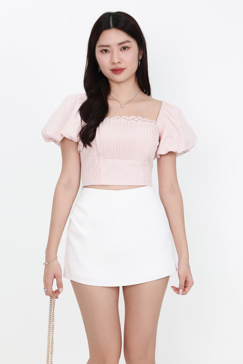 Pamela Pleated Puffy Sleeved Top in Light Pink