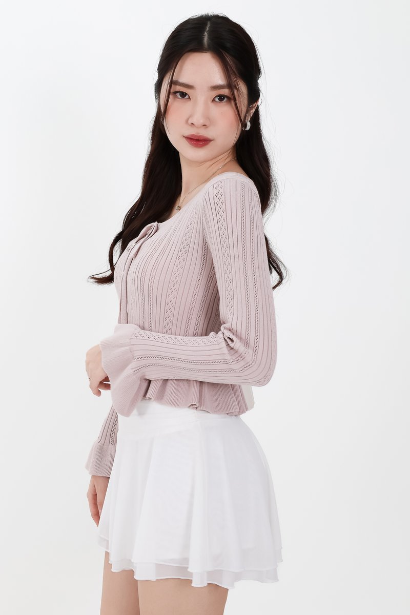 Phelia Pointelle Knit Cardigan Top in Soft Pink