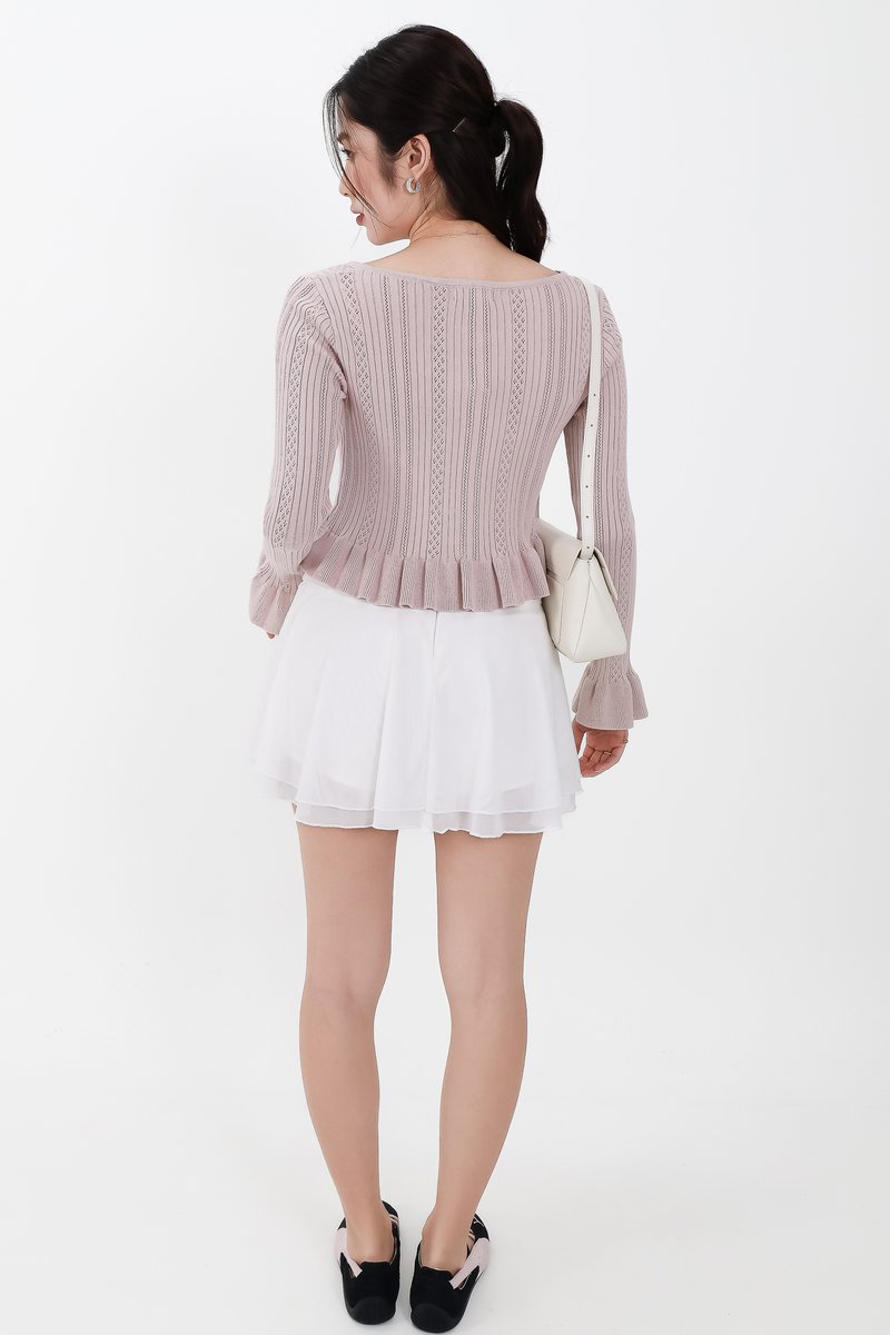 Phelia Pointelle Knit Cardigan Top in Soft Pink