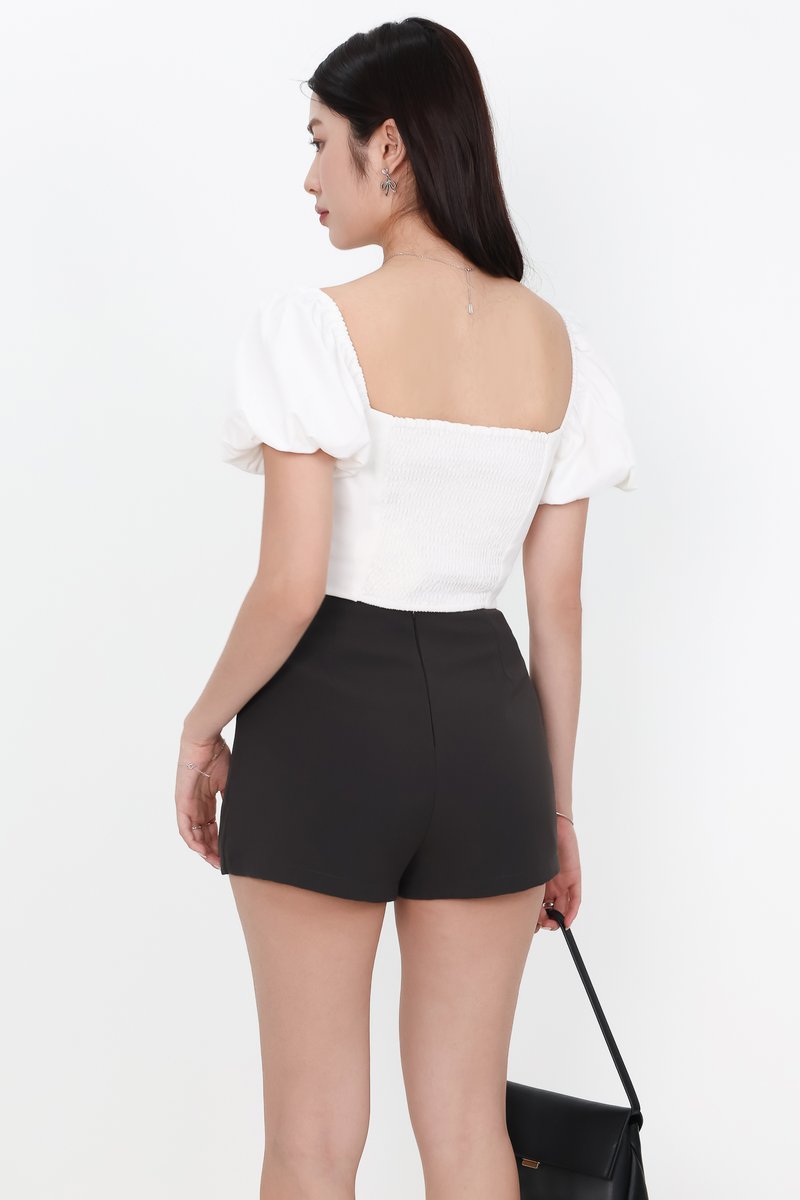 Pamela Pleated Puffy Sleeved Top in White