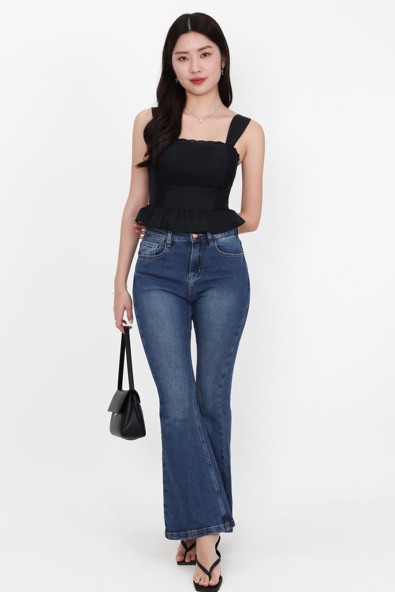 Pam Pleated Peplum Two Way Top in Black