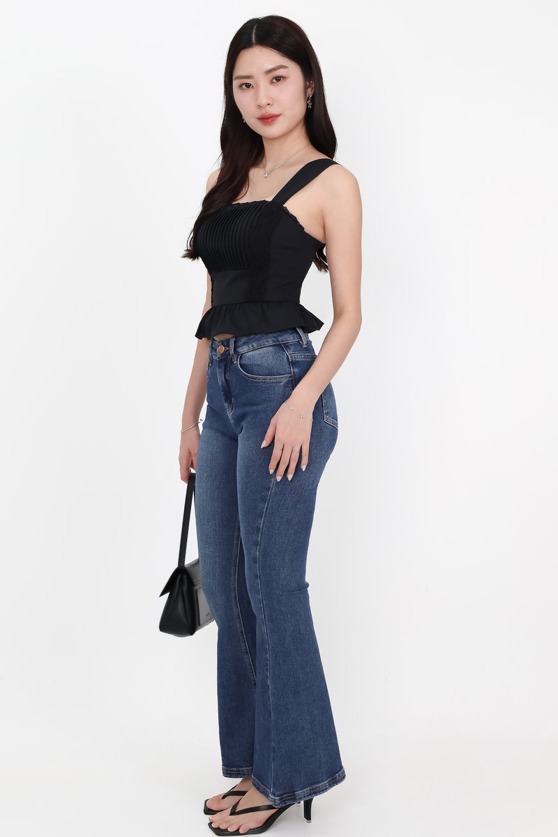 Pam Pleated Peplum Two Way Top in Black