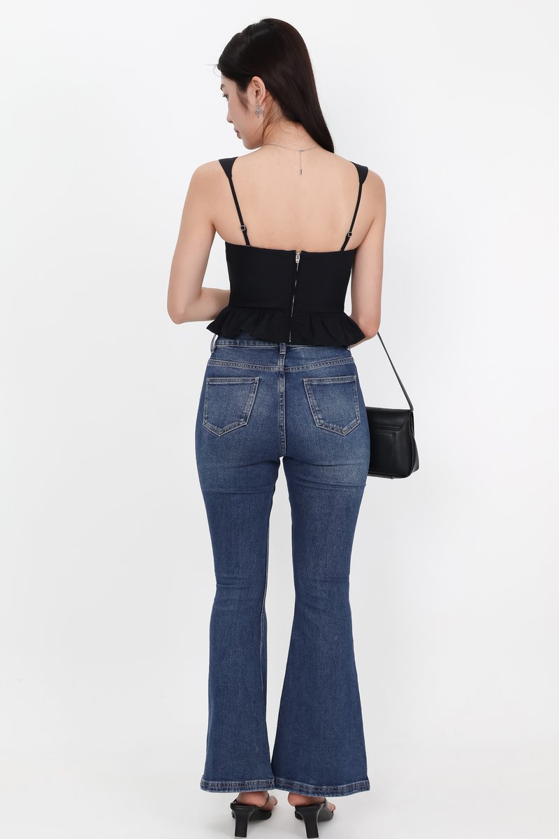 Pam Pleated Peplum Two Way Top in Black