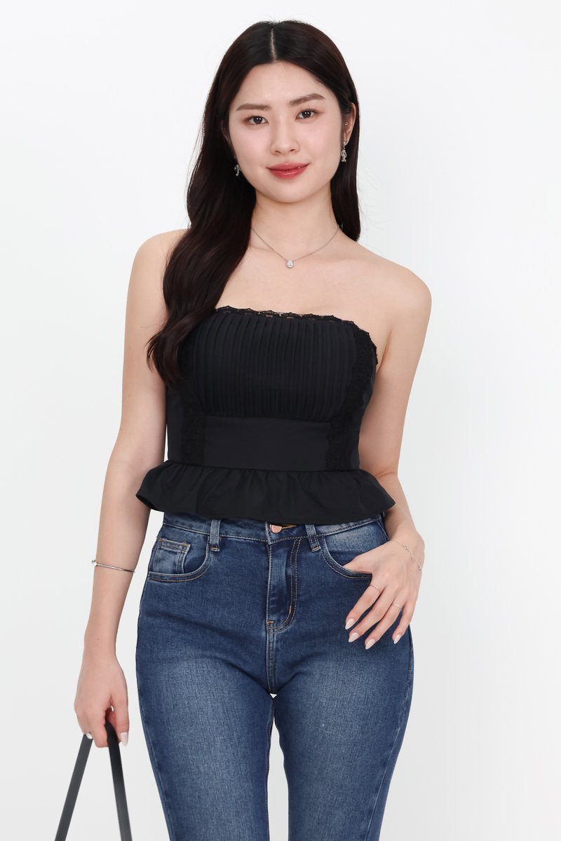 Pam Pleated Peplum Two Way Top in Black