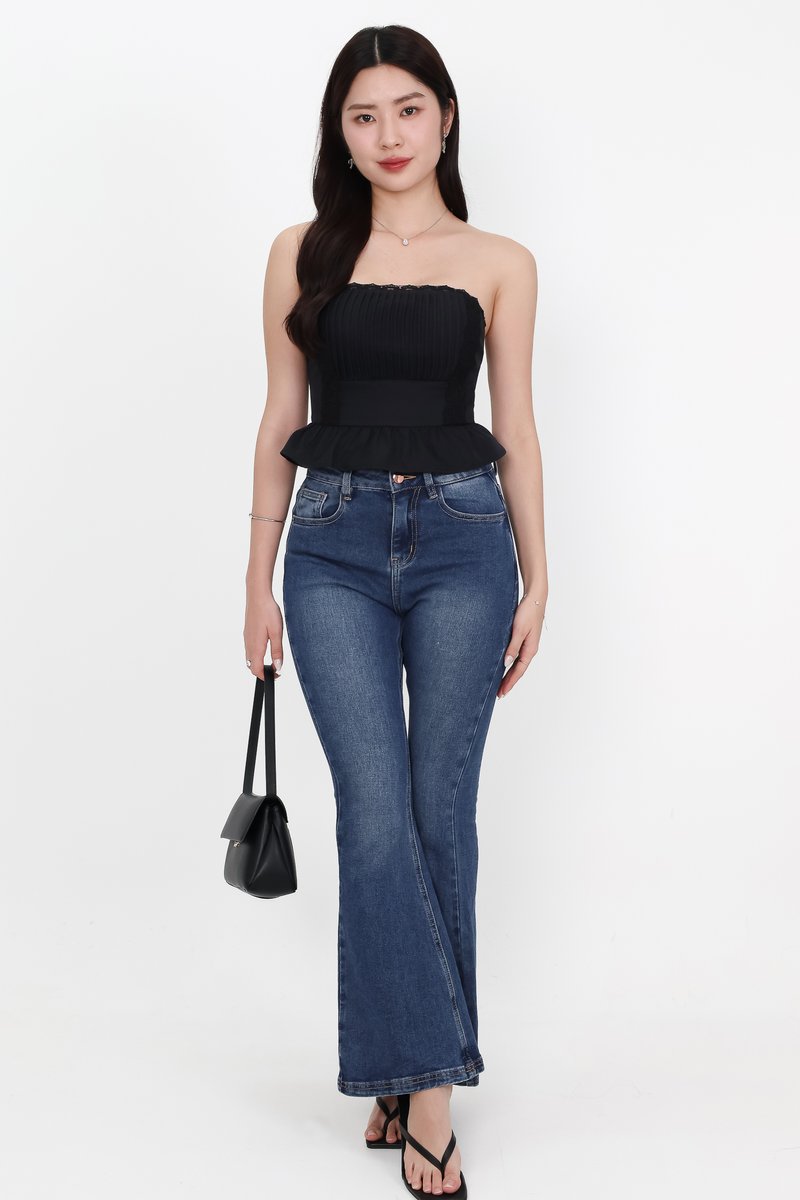 Pam Pleated Peplum Two Way Top in Black