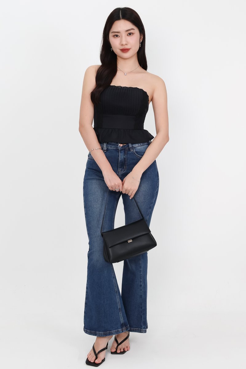 Pam Pleated Peplum Two Way Top in Black