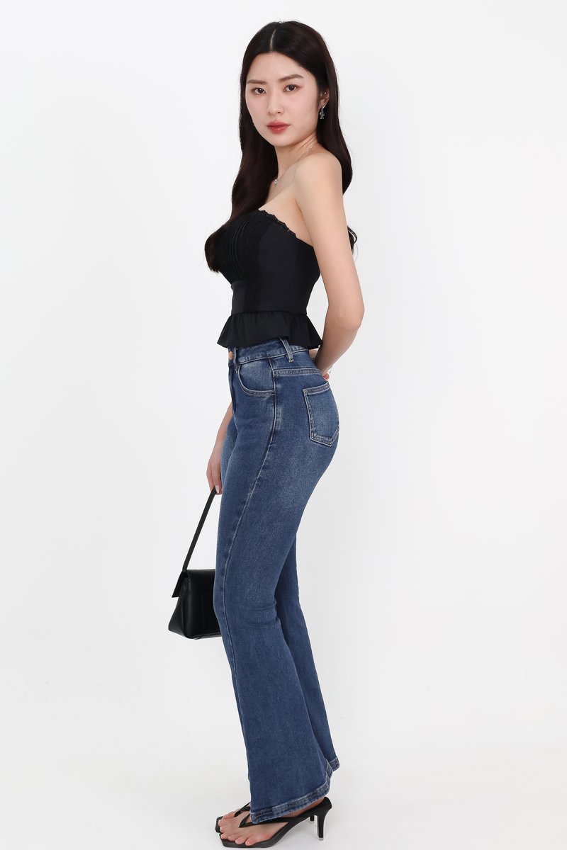 Pam Pleated Peplum Two Way Top in Black