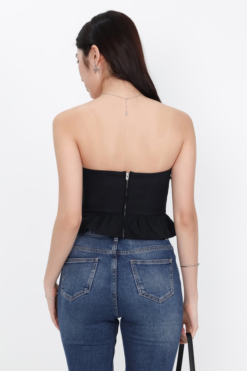 Pam Pleated Peplum Two Way Top in Black