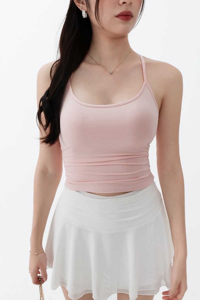 Rena Ruched Halter Top in Light Pink