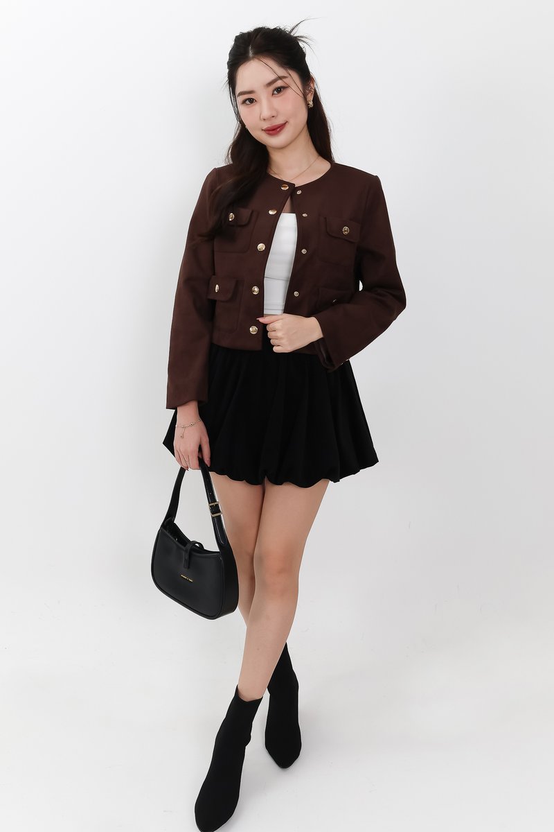 Saerin Suede Jacket in Dark Brown