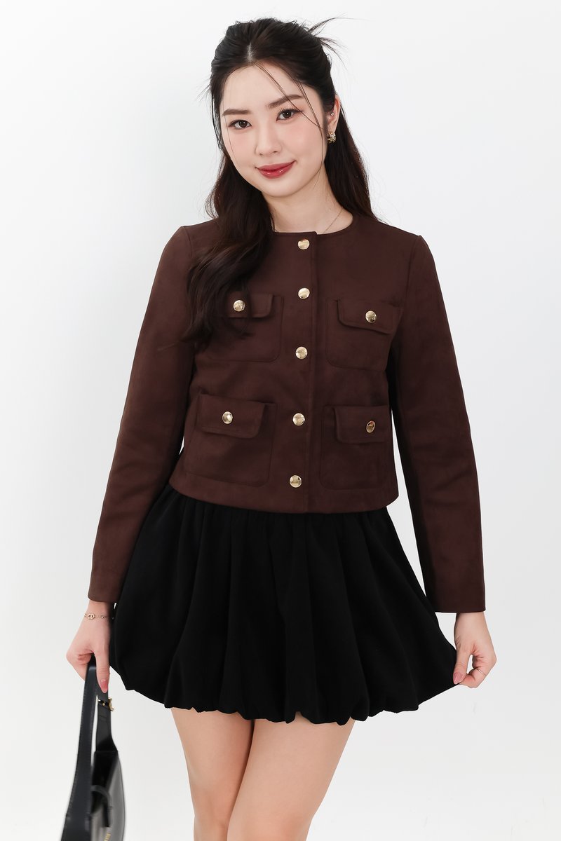 Saerin Suede Jacket in Dark Brown