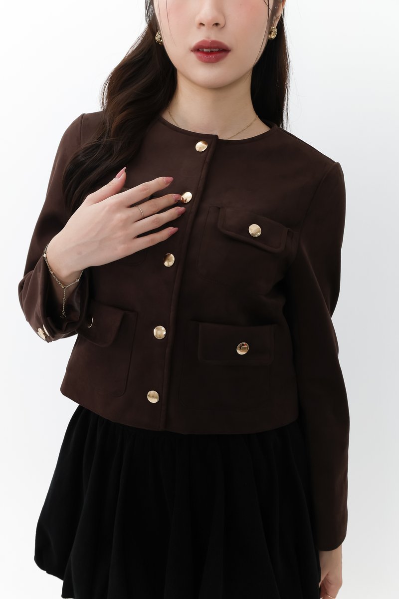 Saerin Suede Jacket in Dark Brown