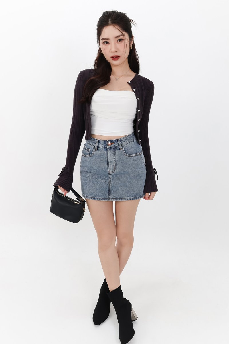 Briella Button Up Knit Cardigan in Dark Grey Mauve Briella Button Up Knit Cardigan in Dark Grey Mauve