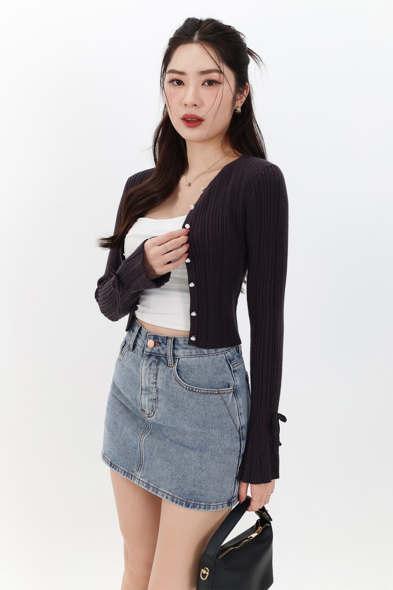 Briella Button Up Knit Cardigan in Dark Grey Mauve Briella Button Up Knit Cardigan in Dark Grey Mauve