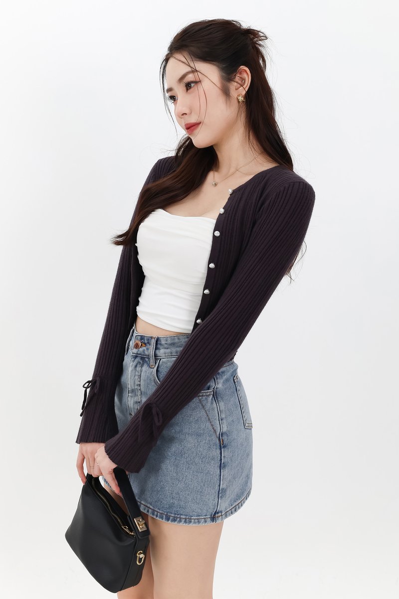 Briella Button Up Knit Cardigan in Dark Grey Mauve Briella Button Up Knit Cardigan in Dark Grey Mauve