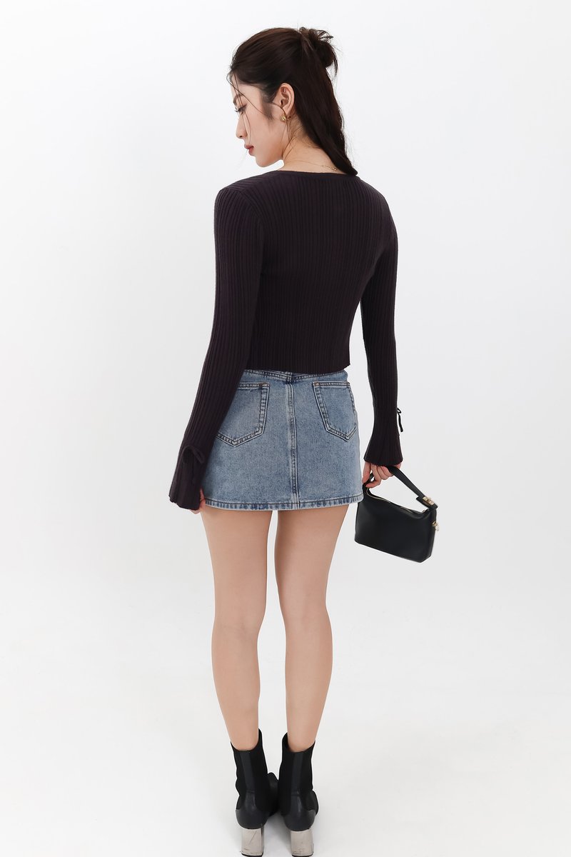 Briella Button Up Knit Cardigan in Dark Grey Mauve Briella Button Up Knit Cardigan in Dark Grey Mauve