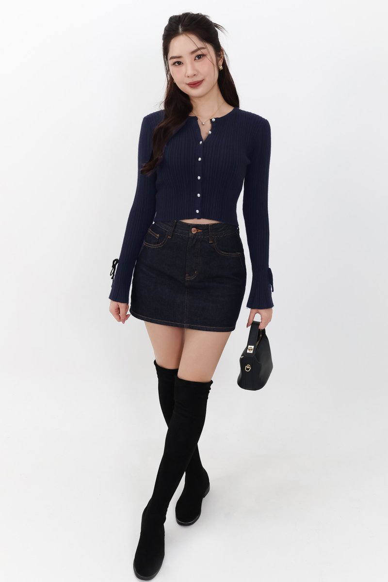 Briella Button Up Knit Cardigan in Navy
