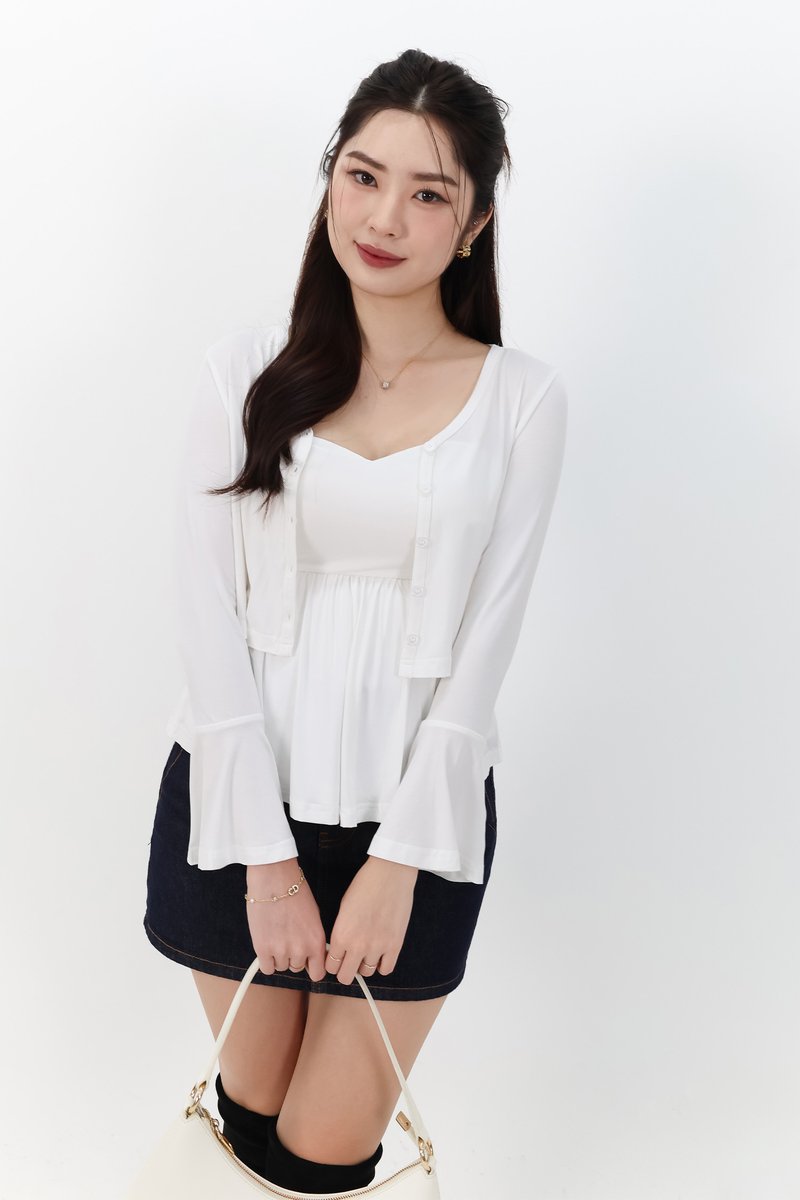 SALE EXCLUSIVE | Bria Bell Sleeve Cardigan Top Set in White