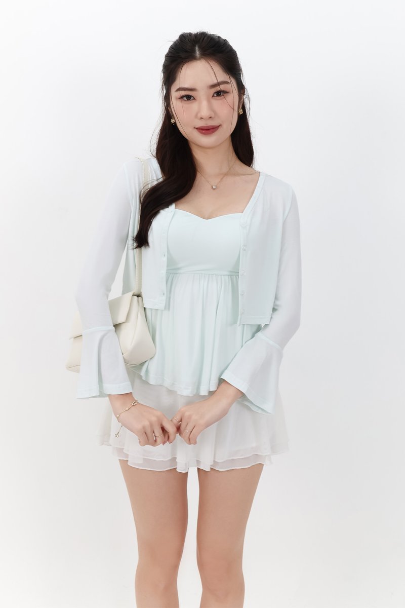 SALE EXCLUSIVE | Bria Bell Sleeve Cardigan Top Set in Pale Mint