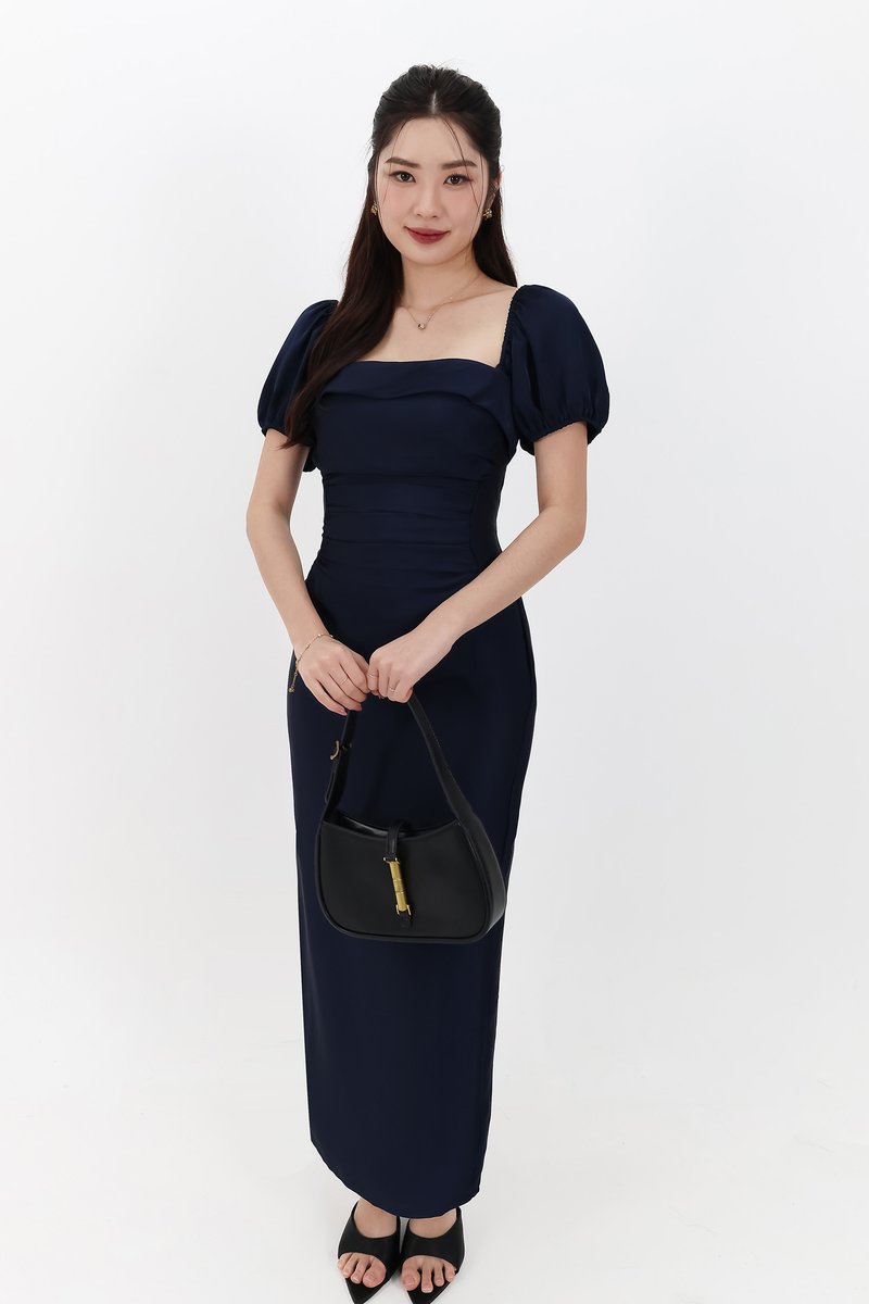 SALE EXCLUSIVE | Marielle Multi Way Satin Midaxi Dress in Midnight